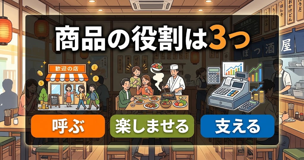 商品の役割は3つ:呼ぶ・楽しませる・支える