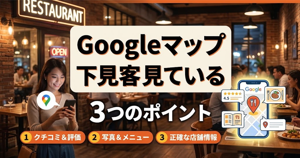 Googleマップ下見客が見ている3つのポイント(クチコミ&評価・写真&メニュー・正確な店舗情報)