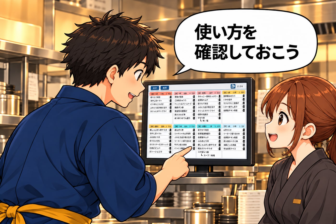 キッチンディスプレイの前で「使い方を確認しておこう」