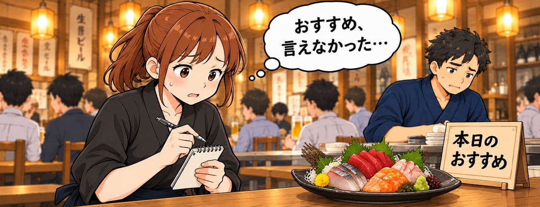アルバイトが「おすすめ、言えなかった…」と本日のおすすめの料理を見ている