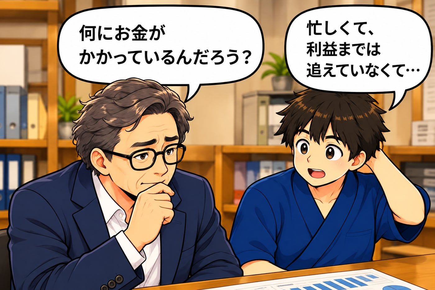 社長が「何にお金がかかっているんだろう？」、スタッフは「忙しくて、利益までは追えていなくて…」