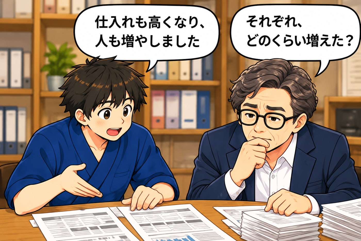 スタッフが「仕入れも高くなり、人も増やしました」、社長は「それぞれ、どのくらい増えた？」