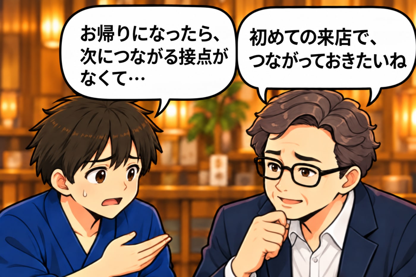 店長が「お帰りになったら、次につながる接点がなくて…」、社長が「初めての来店で、つながっておきたいね」